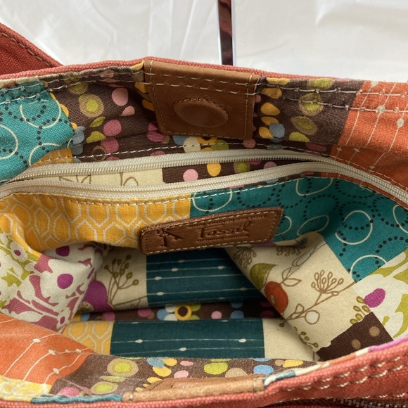NWOT Fossil canvas and leather shoulder bag in burnt orange - Picture 8 of 9